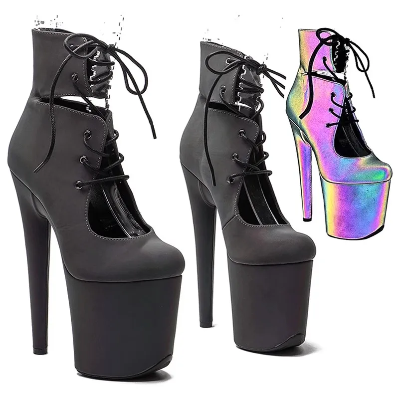 

LAIJIANJINXIA New 20CM/8Inch Holographic Upper Women's Platform Party High Heels Modern Ankle Boots Pole Dance Shoes 669