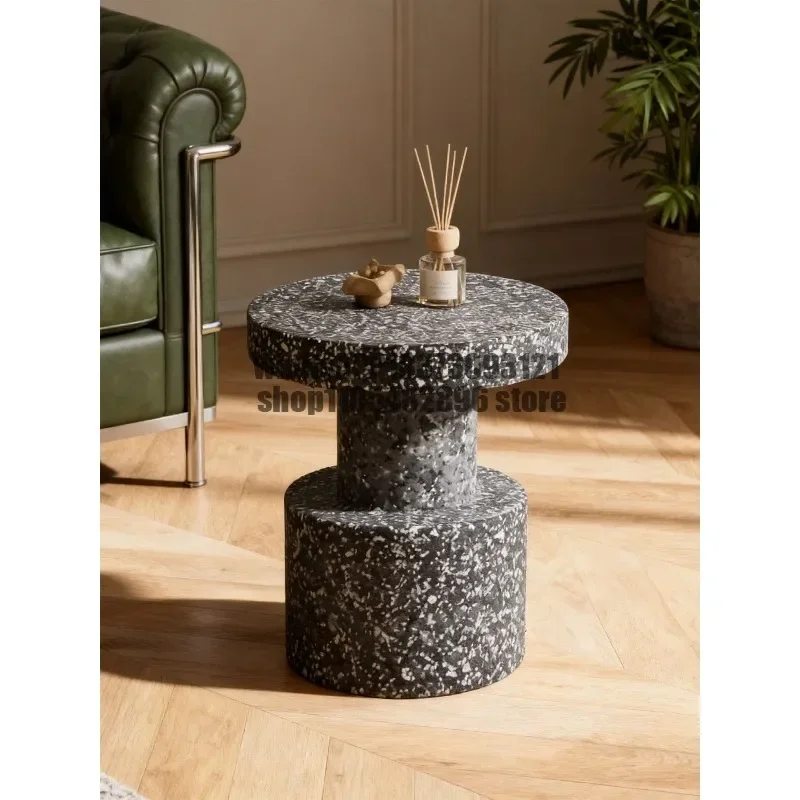 Modern simple round marble pattern edge few green small apartment household table movable medium and ancient style