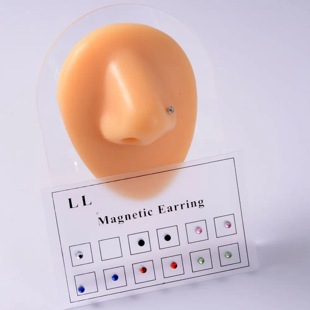 12pcs/Card Jewelry Non Pierced Fake Piercings Magnet Earring Lip Labret Stud Nose Ring Ear Tragus Cartilage Stud