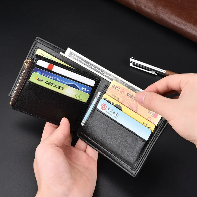 PU Leather Men's Two-fold Short Wallet Multi-card Card Holder Multifunctional Business Coin Purse Multi-compartment Money Clip