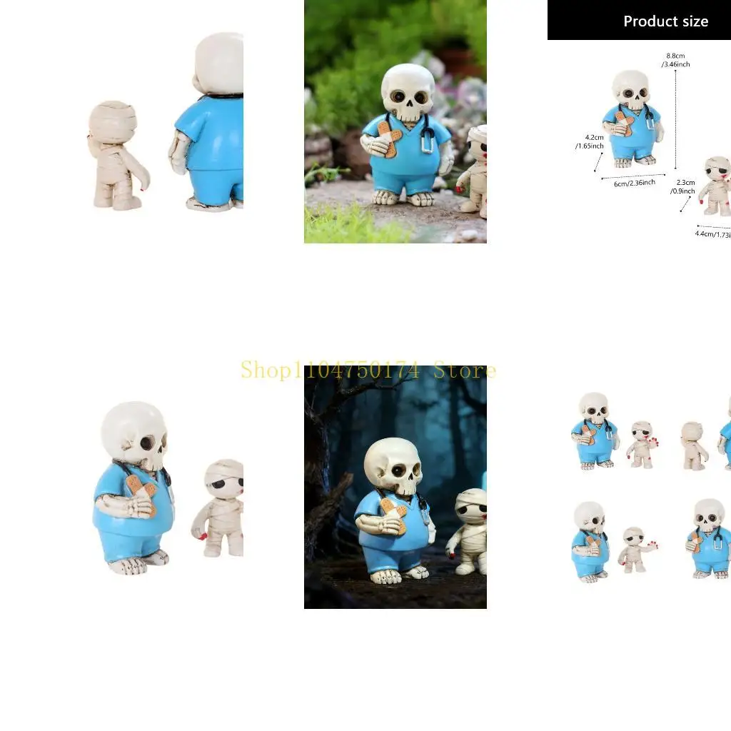 Halloween Tabletop Resin Figurine Pair with Skeleton Doctor Mummy Top Sale