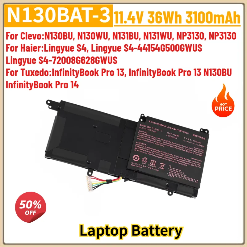 N130BAT-3 Battery 11.4V 36Wh 3100mAh For CLEVO N130BU N130WU N131BU N131WU ,For Haier Lingyue S4 For Tuxedo InfinityBook Pro 13