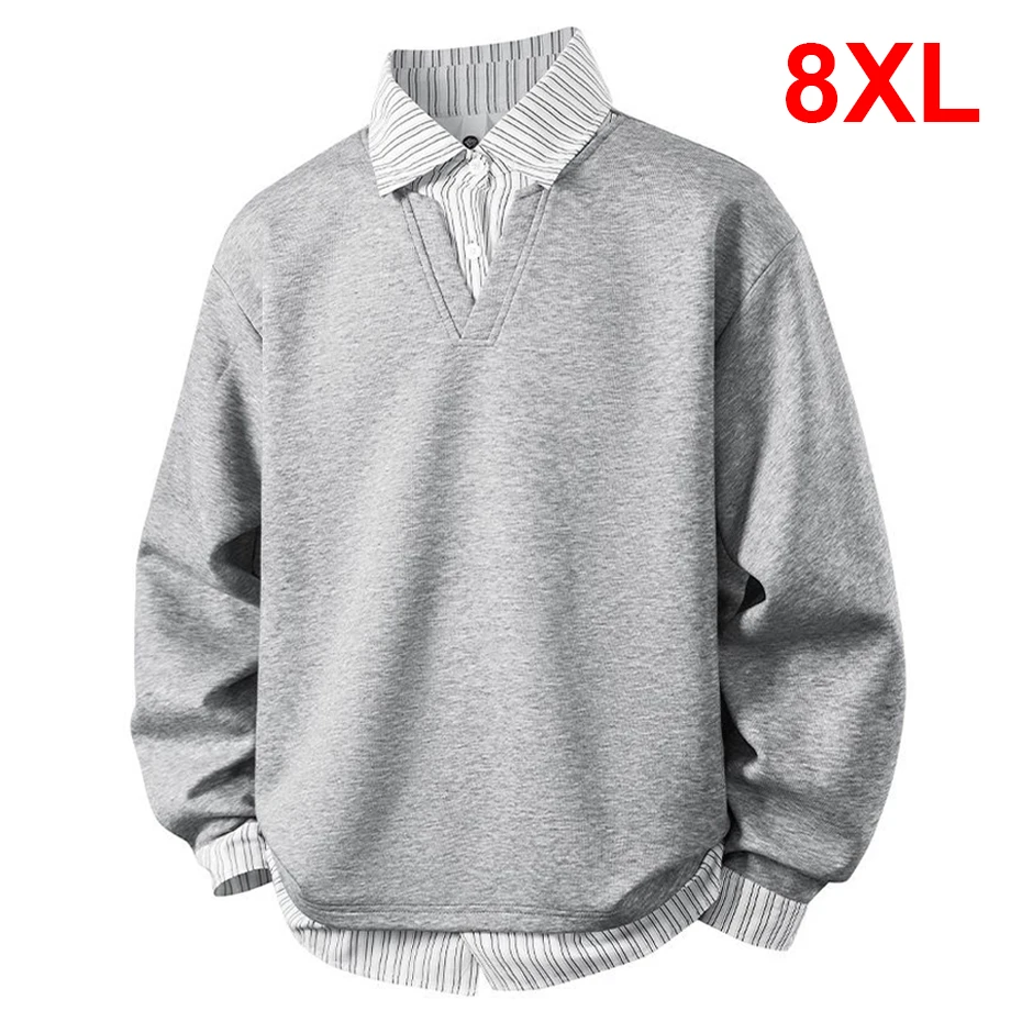 

Мужская рубашка-обманка (имитация двухслойности) на весну-осень, большие размеры до 8XL, с длинным рукавом, модная повседневная рубашка для мужчин, большие размеры 8XL