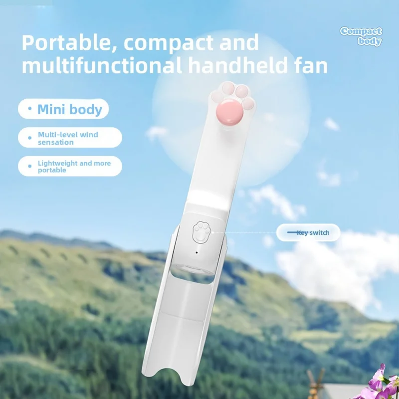 Portable Cat Paw Fan Foldable Quiet Mini Fan, Built-in Emergency Flashlight, Ideal for Outdoor Commute & Daily Use