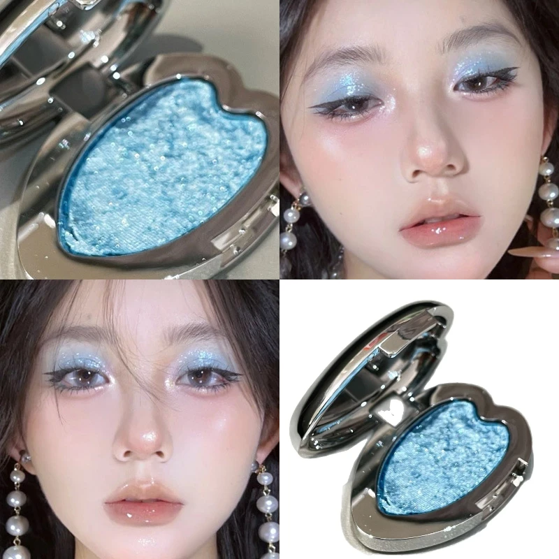 Paleta Cieni do Powiek Perłowo-Niebieska Metaliczna Punk Smoky Purple Mashed Potato Wodoodporny Brokatowy Cień do Powiek w Kształcie Serca