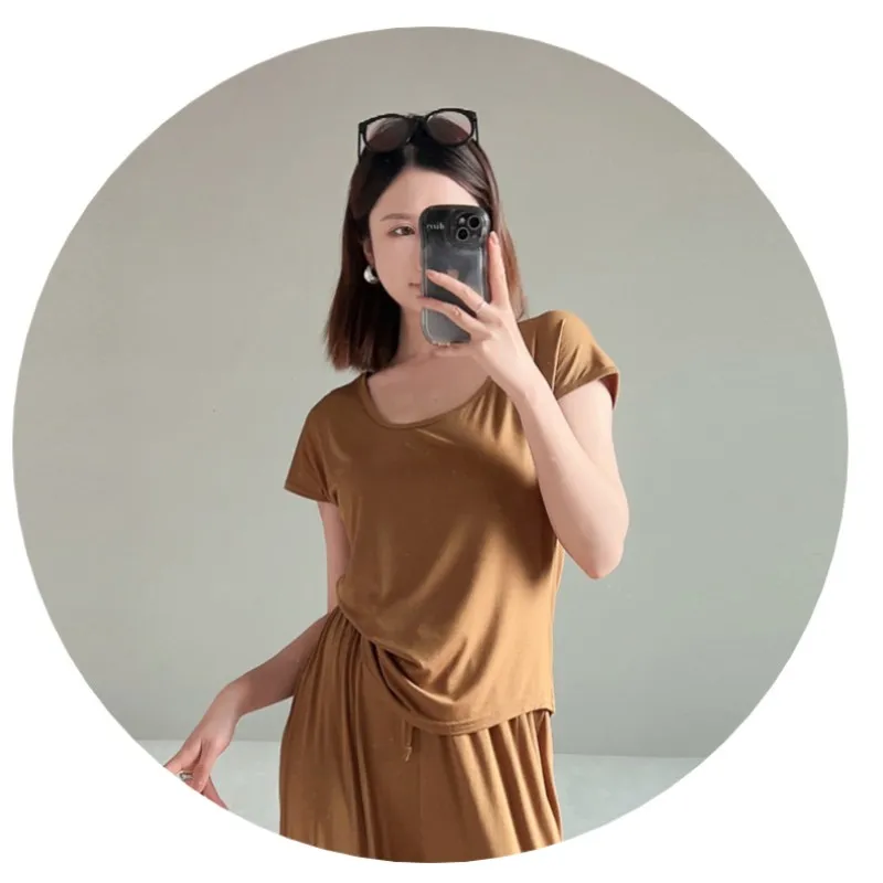 Damen-T-Shirt aus Modal, O-Ausschnitt, ärmellos, einfarbig, Basic-T-Shirt, lockeres T-Shirt, Übergröße, alles passend