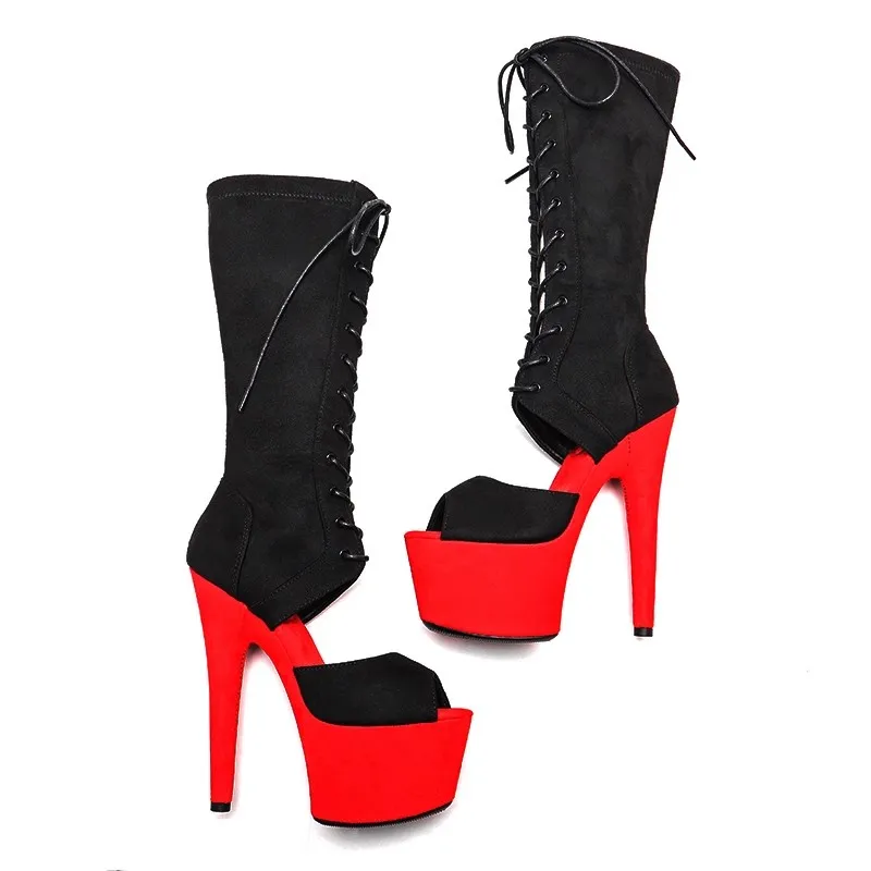 LAIJIANJINXIA New 17CM/7Inch Suede Upper Women's Platform Party High Heels Modern Mid-Calf Boots Pole Dance Shoes 056