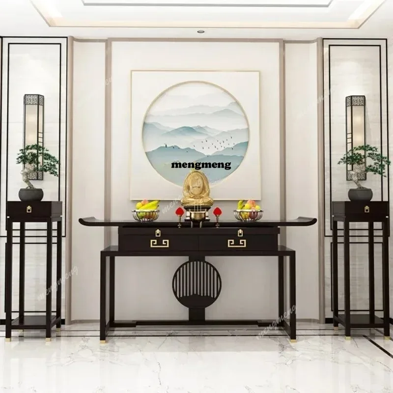 Hallway Solid Wood Altar Buddha Shrine New Chinese Zen God of Wealth Worship Table Home Tribute Table Length a Long Narrow Table