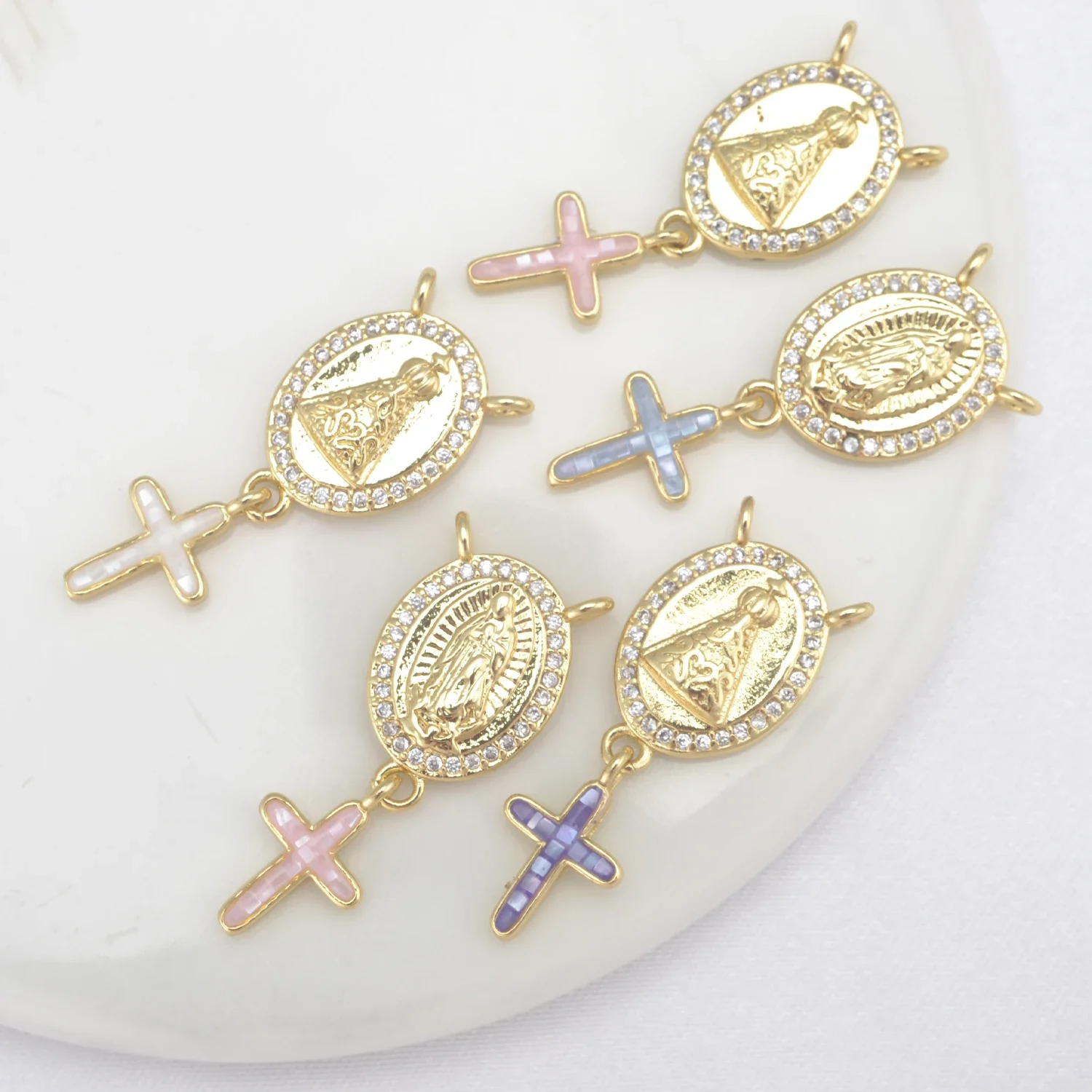 2 Pcs Charms for Virgin Mary Jewelry Making Zircon DIY Pendants Cross Set Chain Handmade Earrings Jewelry Connection Accessories