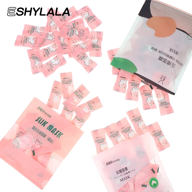 캔디 일회용 압축 페이셜 마스크 20/50/100Pcs 페이스 마스크 페이셜 타월 코인 포장 티슈 페이퍼 스킨 케어 실크/면