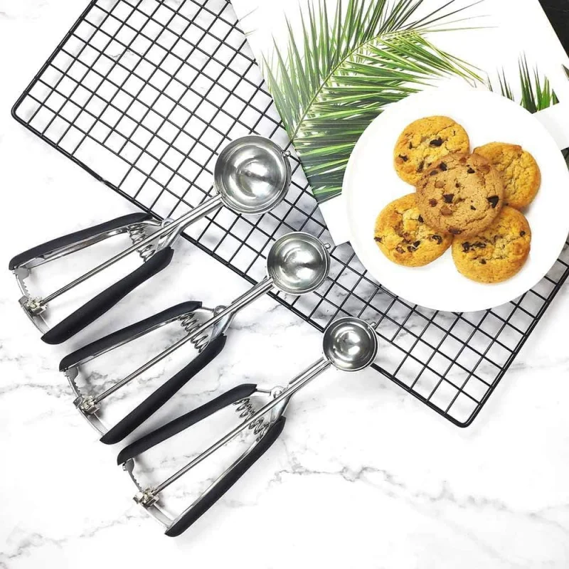 

Set 3 Pcs ,18/8 Stainless Steel Cookie Scoop For Baking Ice Cream Scooper With Trigger Release
