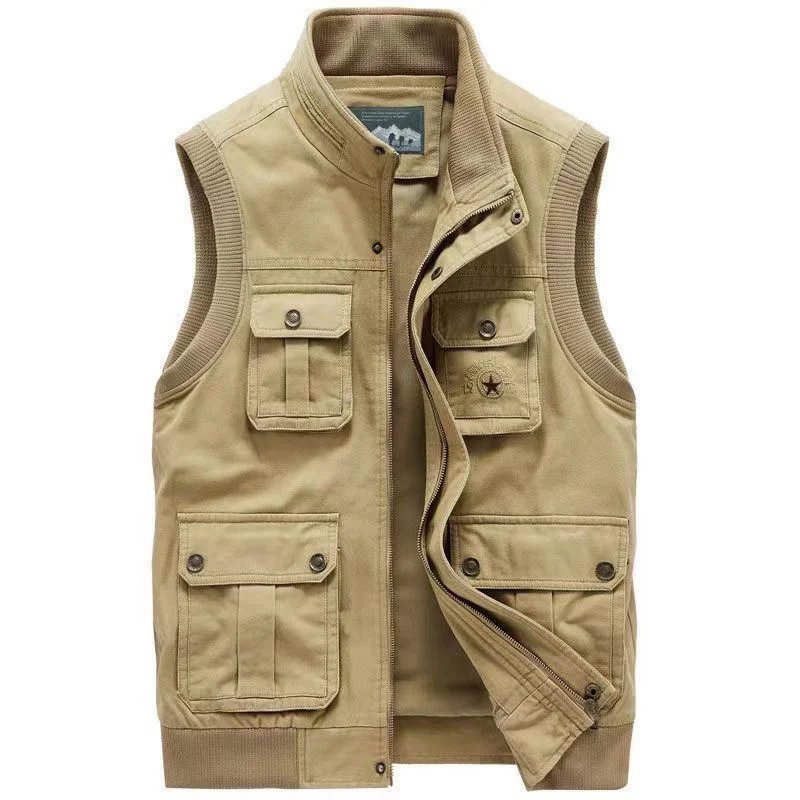 

Men's Outdoor Workwear Loose Multi-pocket Sleeveless Jacket Spring and Autumn New Solid Color Versatile Vest Casual Waistcoat