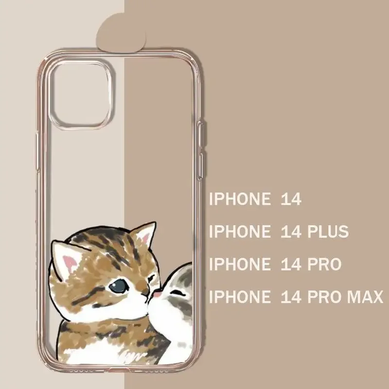 Cute Cat Couple Lovers Animal Phone Case Transparent soft For iphone 11 13 12 14 15 pro max mini plus