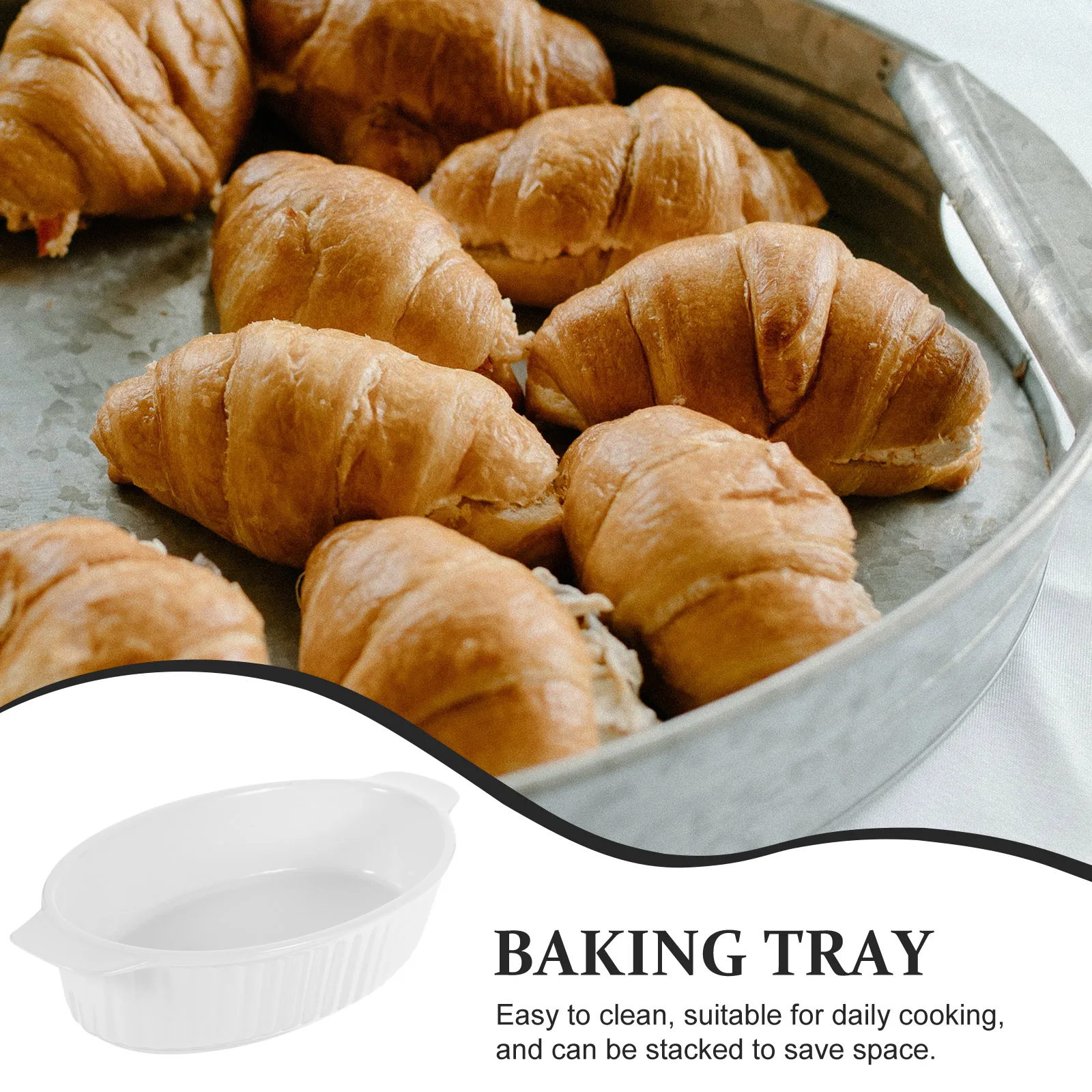 

1Pcs Ceramic Baking Tray Double Handle Household Bakeware High Temperature Resistant Dishwasher Microwave Safe for Bread Cake