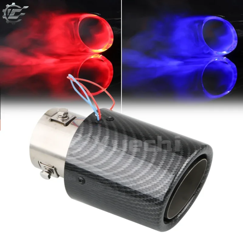 1Pcs Universal High Performance Carbon Fiber Led Red Blue Light Fashion Car Led Exhaust Muffler Tips Exhaust Pipe Tail Tip