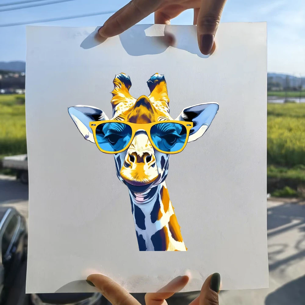 15cm Kid Cartoon Sunglasses Giraffe Iron On DTF Heat Transfer Sticker Diy T-shirt Iron On Transfer Patches Clothes Print Decal view 3