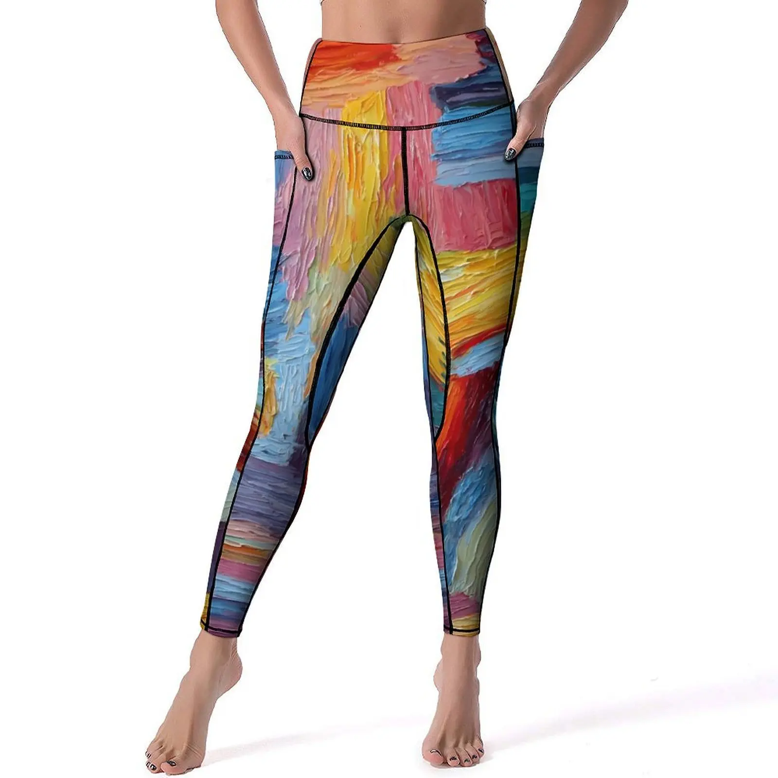 Leggings Push-Up Sexy à Imprimé Coloré avec Poches, Pantalon de Yoga, Doux, Graphique