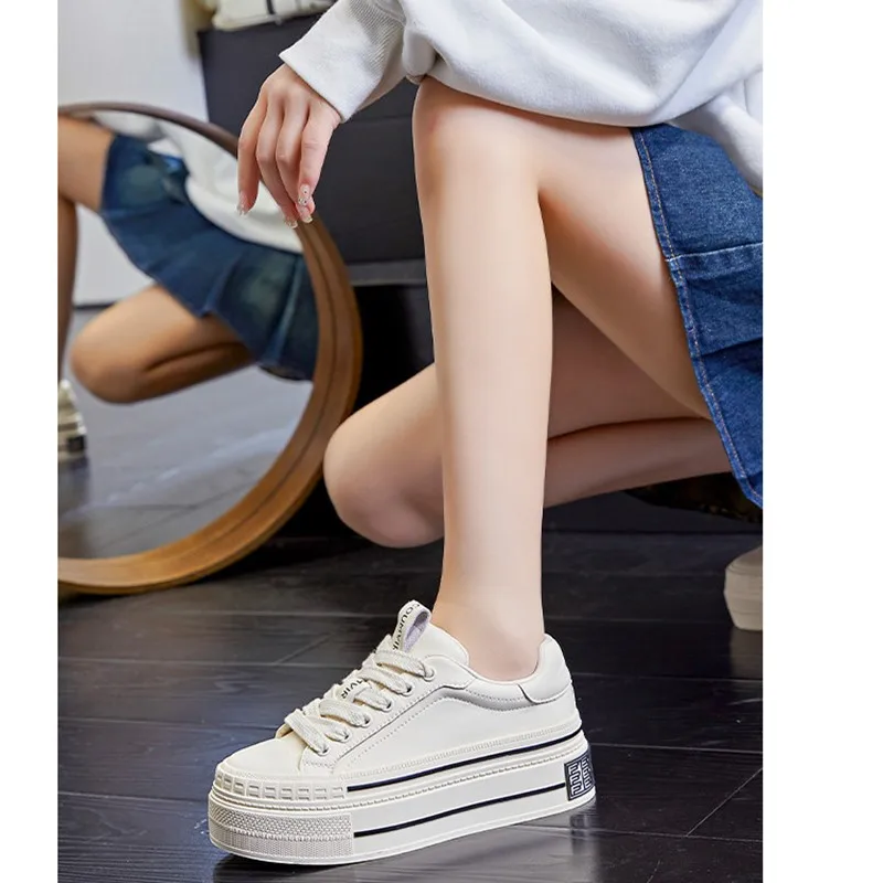 Genuine leather small white shoes ladies spring 2024 new women's casual fashion thick-soled heightened sports shoes