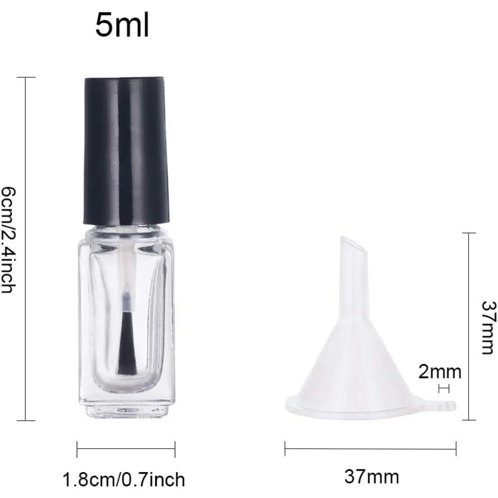 24PCS 5ml Mini Empty Nail Polish Bottle Clear Glass Nail Varnish Bottles with Brush Cap and 5PCS Funnels