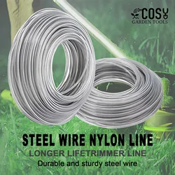 COSY 3mm*15M Upgrade General Steel Wire Nylon  Line Brushcutter Trimmer Rope Lawn Mower Cord Long Round Roll Grass Replacement