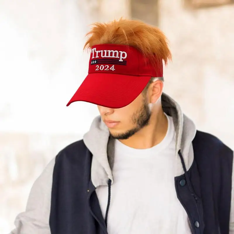 Trump Hats 2024 Half Hat Support for Trump Hat Adjustable 2024 Baseball Caps Outdoor Sunscreen Baseball Caps Wig Visor Hat