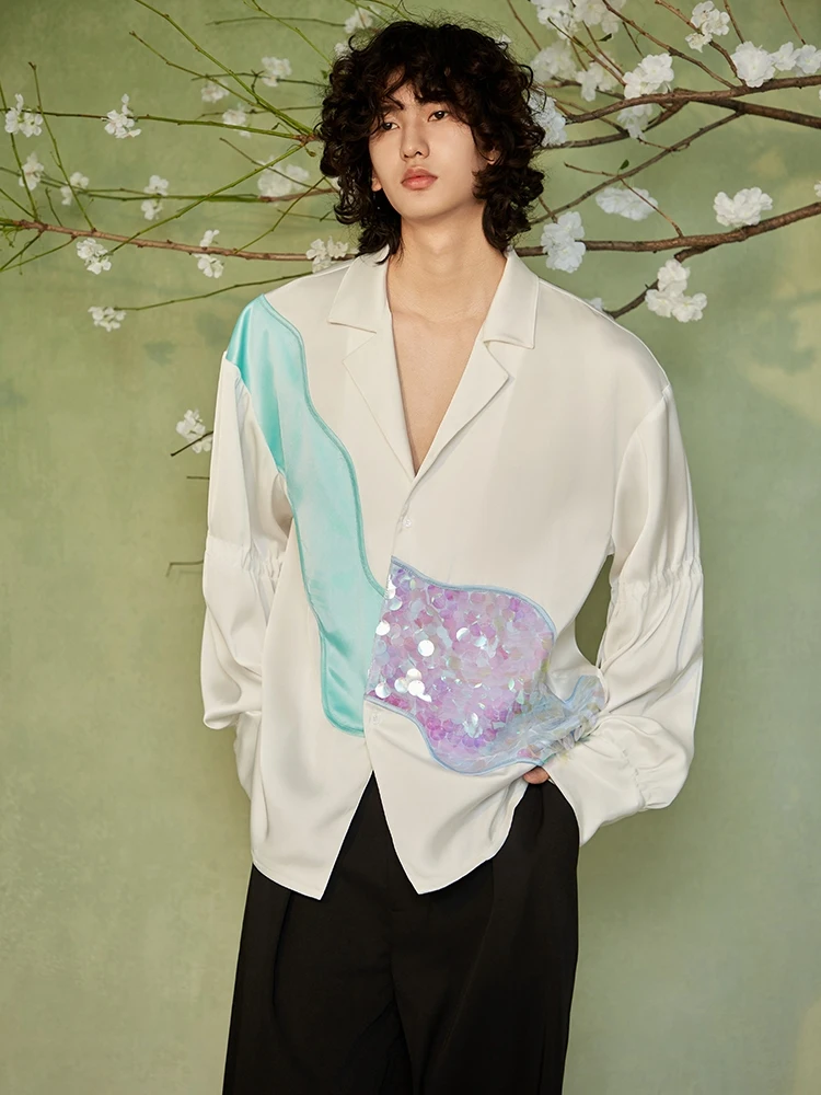 Men Women 2025 Four Seasons Wear Fashion High-end Shirts Loose Comfort Long-sleeve Shirts Trendy Color Matching Sequined Tops