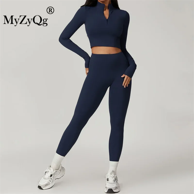 MyZyQg Women Yoga Long Sleeve T-shirts Leggings Sets Sports Fitness Running Tank Top Pant Suit Fitness 2 Piece Sets Outfits