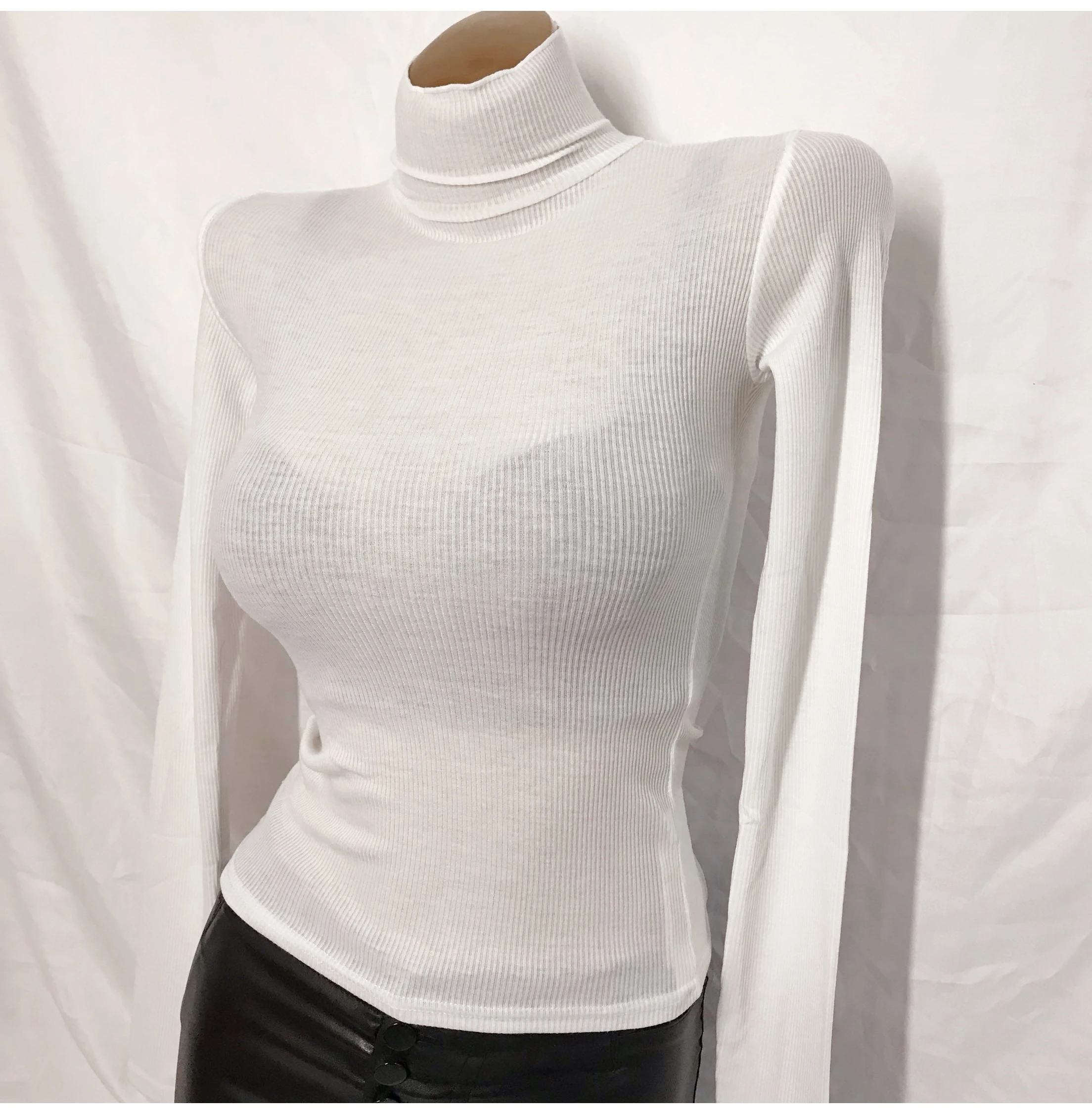 

Faionable High Collar Long Sve T-irt Women's Slim Fit Inner Wear Base irt Korean Sle Commute Cotton Color