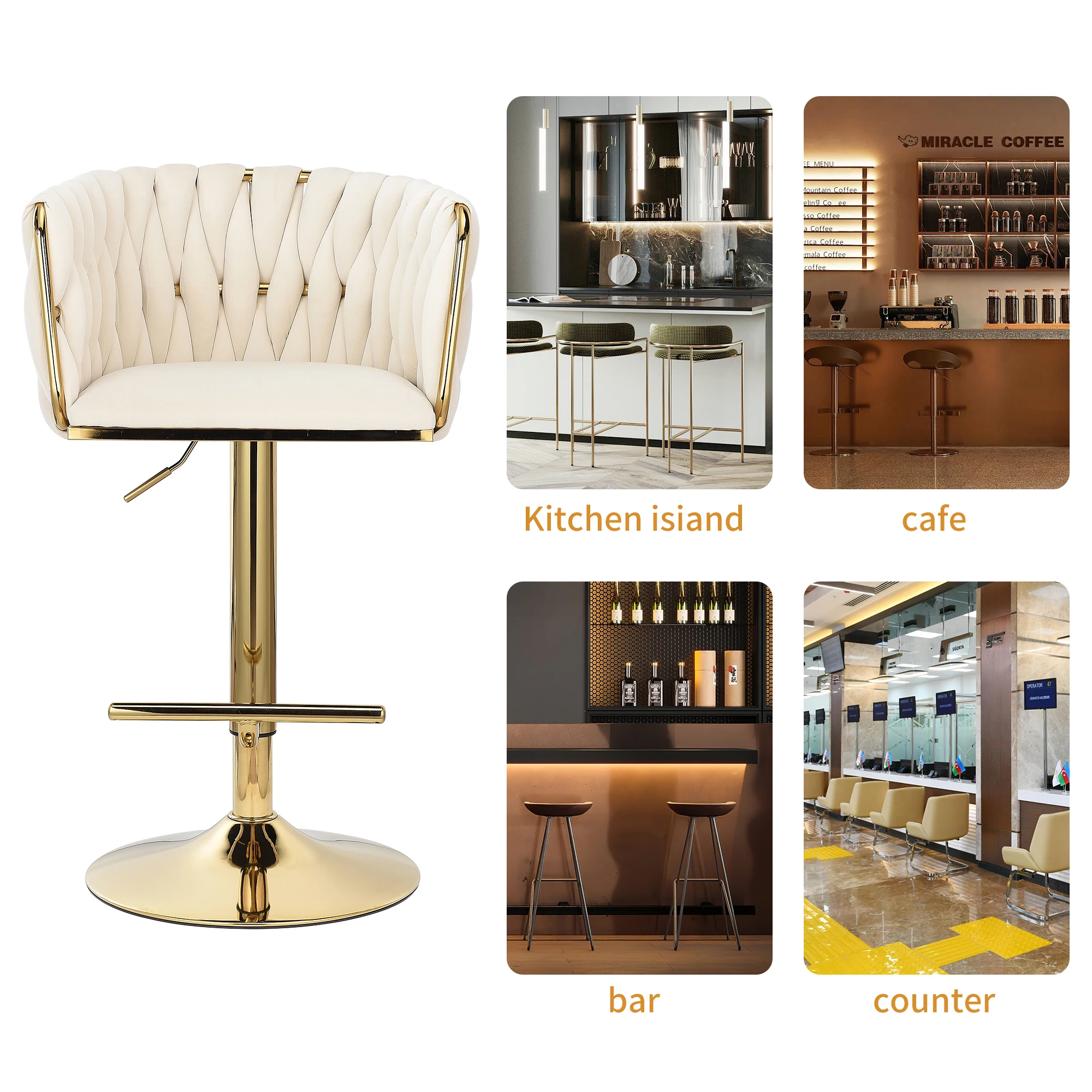 Set di 2 sedie da Bar in velluto, sgabello da Bar, sgabello da bancone girevole in metallo regolabile in altezza e 360 gradi con schienale e