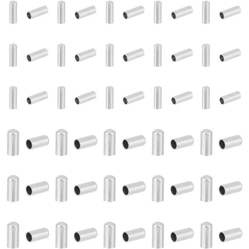 

100pcs 2 Sizes Column Cord Ends Stainless Steel End Caps 2mm/3mm Column Leather Cord Ends Cord Terminators End Caps for DIY