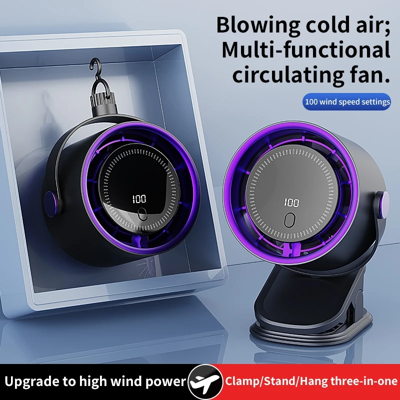 

Wireless Fan Rechargeable 100 Gear Wind Speed Electric Fan Digital Display Adjustable Turbo Portable with timing function