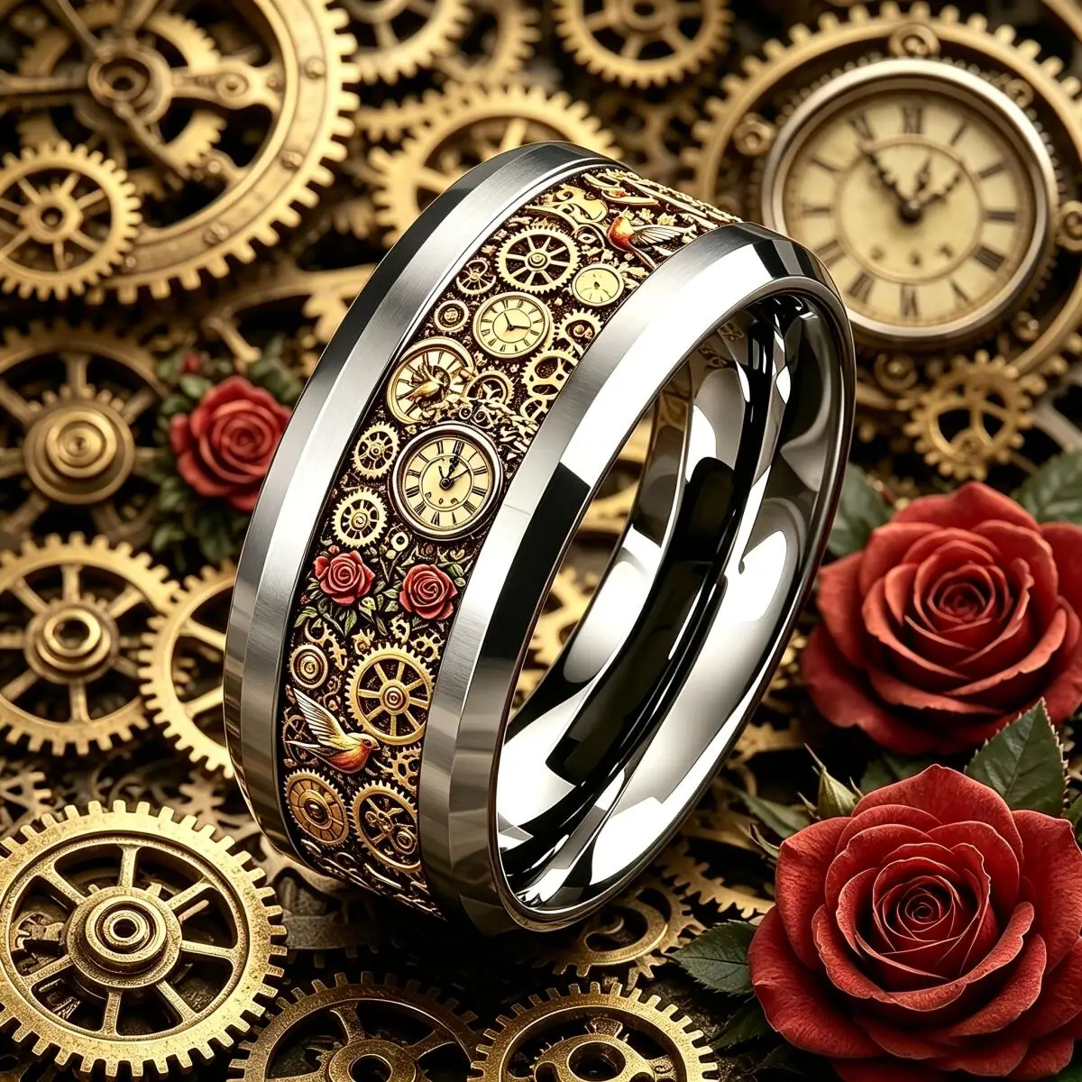 Vintage Steampunk Mechanical Gear Clock Rings for Men Silver Color Stainless Steel Ring Retro Rock Biker Jewelry Gift Wholesale - view 3