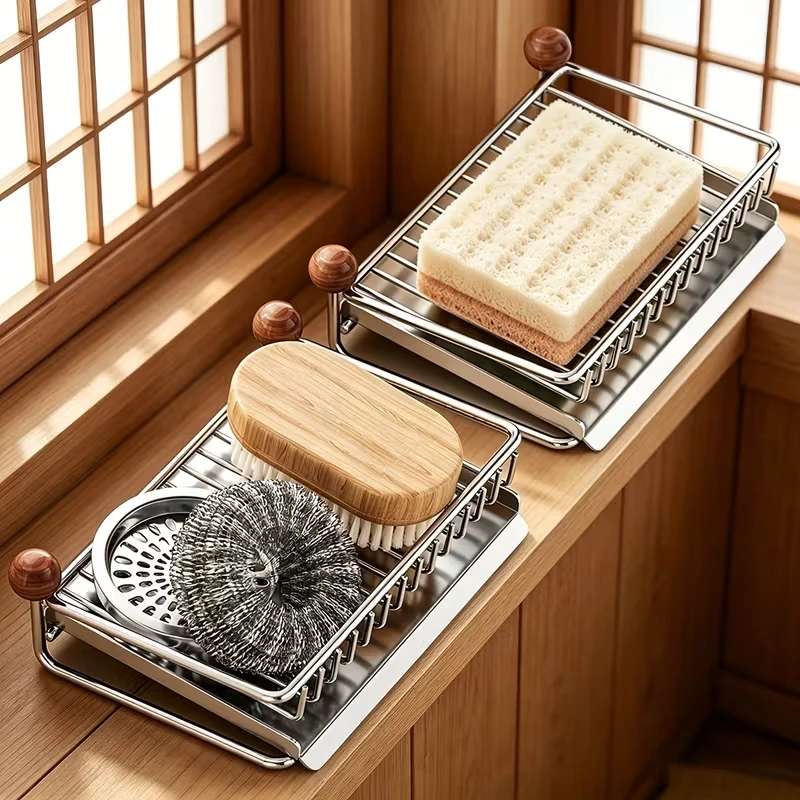 New Self Draining Stainless Steel Soap Rack with Tray Multifunctional Soap Tray Multi-scene Bathroom Storage Rack Bathroom Use
