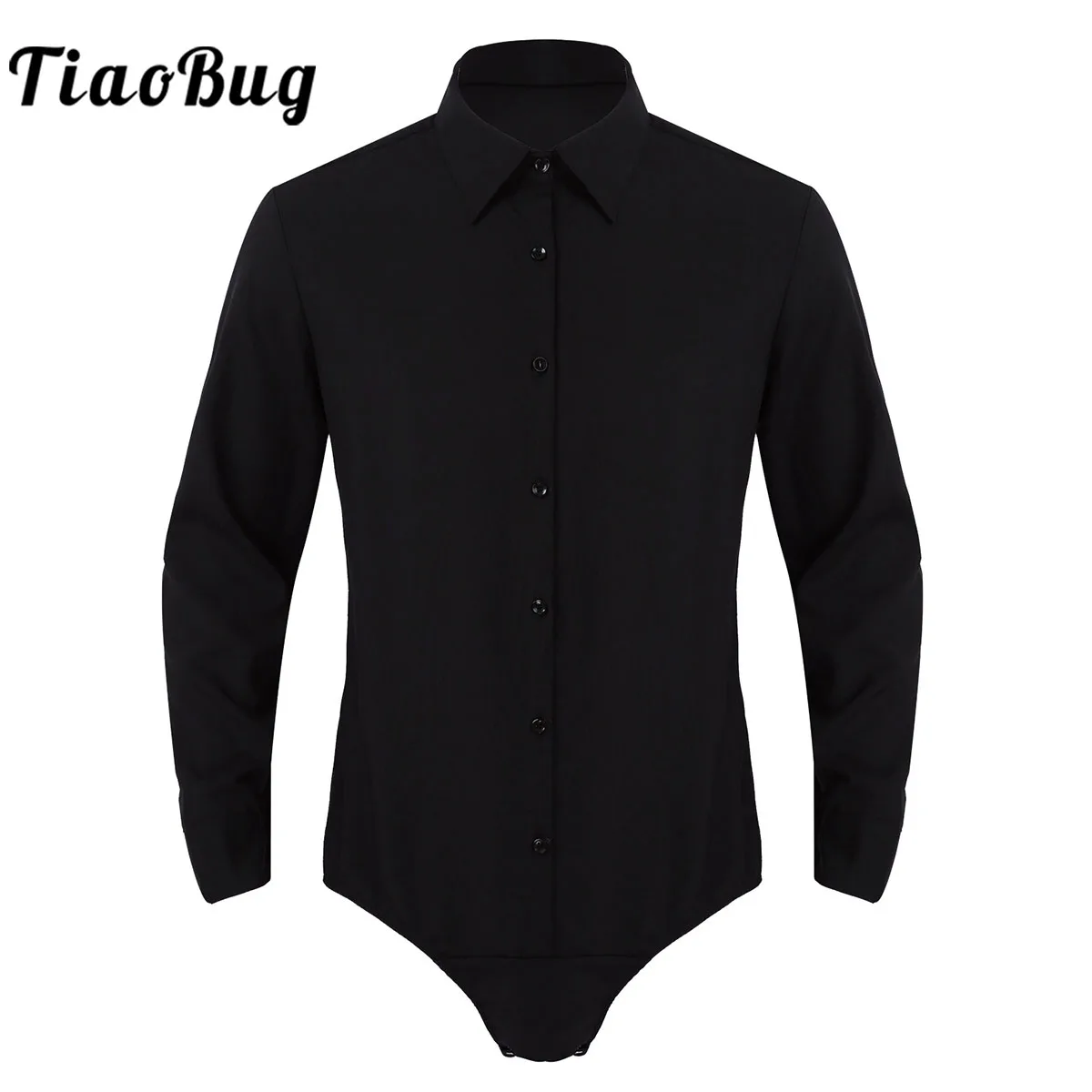 Mens Long Sleeve One-piece Dance Shirt Turn-down Collar Button Down Latin Modern Dance Bodysuit Shirt Tops Dance Costumes