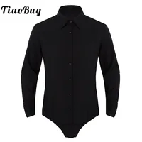 Camisa de baile de una pieza de manga larga para hombre, traje de baile latino moderno con botones y cuello vuelto, Tops, trajes de baile