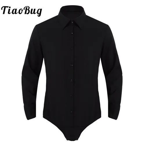 Imagen 1 del producto Camisa de baile de una pieza de manga larga para hombre, traje de baile latino moderno con botones y cuello vuelto, Tops, trajes de baile