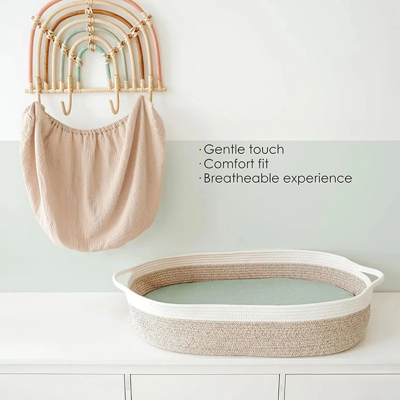 مجموعة من 2 ملاءة مناسبة من القطن الموسلين لمرتبة سرير الحجم القياسي مقاس 33 × 17 × 4 بوصة غطاء مرتبة من الشاش للأطفال بلون سادة #4