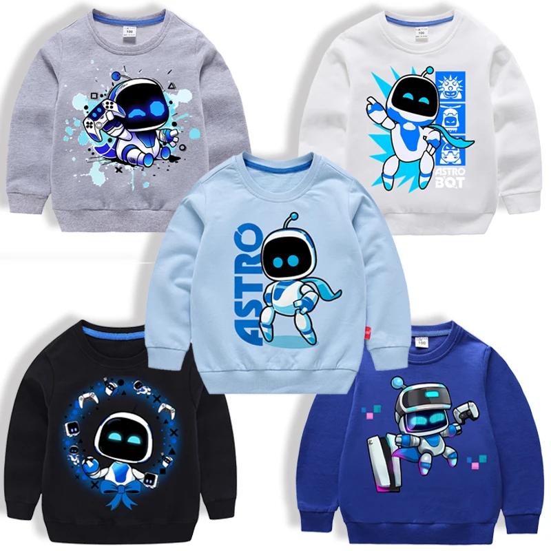 Astro Bot Round Neck Sweatshirt for Children Anime Cartoon Fashion Hoodie Boys Girls Autumn Winter Hip Hop Clothing Kids Clothes