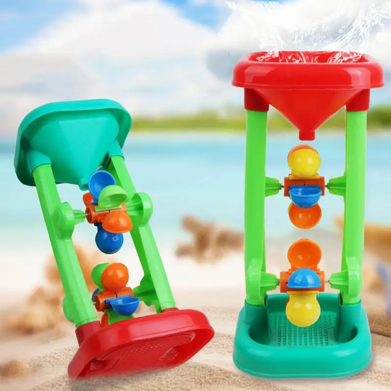 Brinquedo giratório criativo do moinho de vento para crianças, Water Sifting Funnel Toy, Beach Hourglass, Bath Toy, Double Wheel, Children