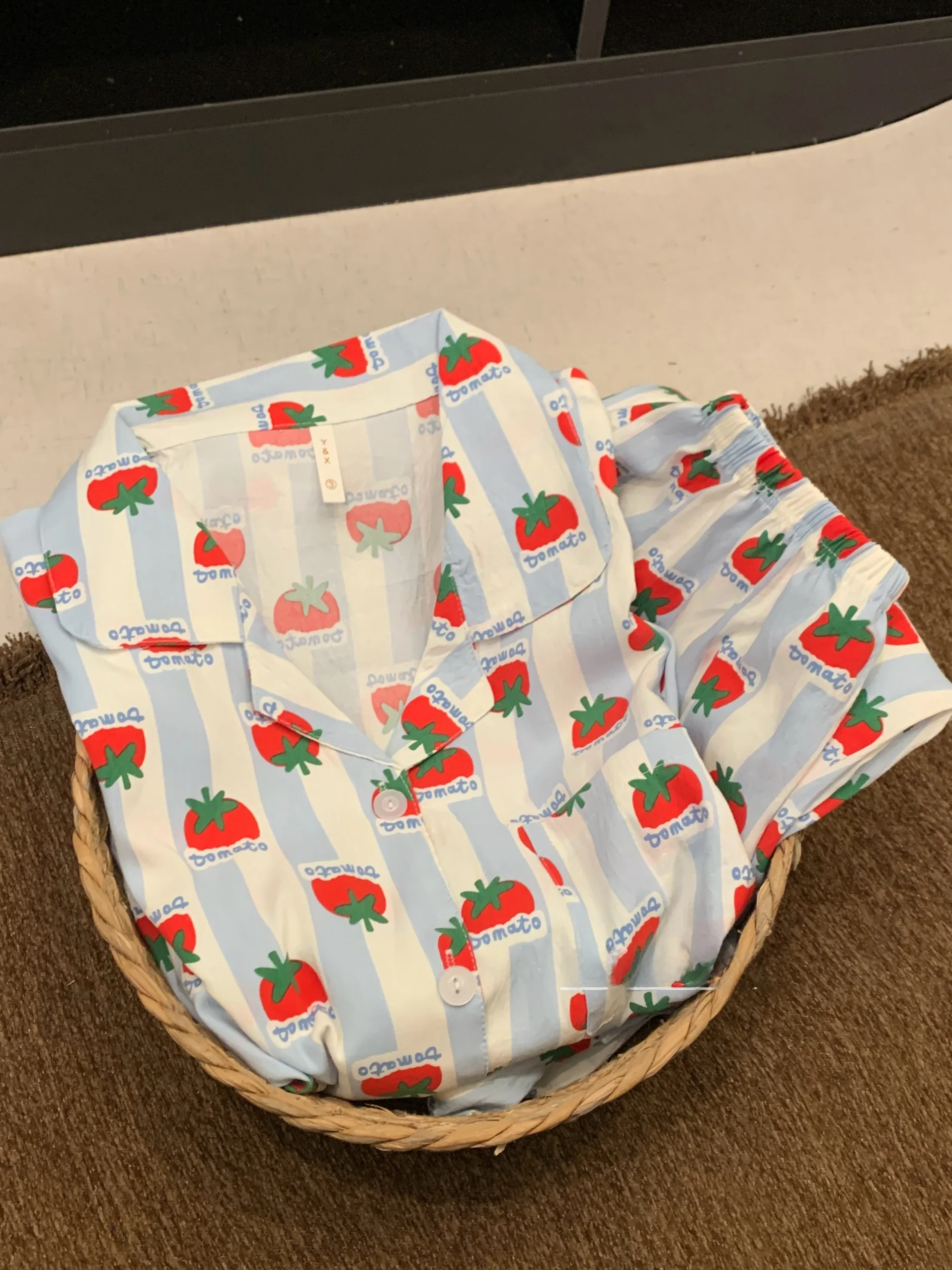 

Sweet Soft Skin-Friendly ato Print Spwear Cardigan Long Pants Home Clothes Two-Piece Set for Young Women Casual Home Use