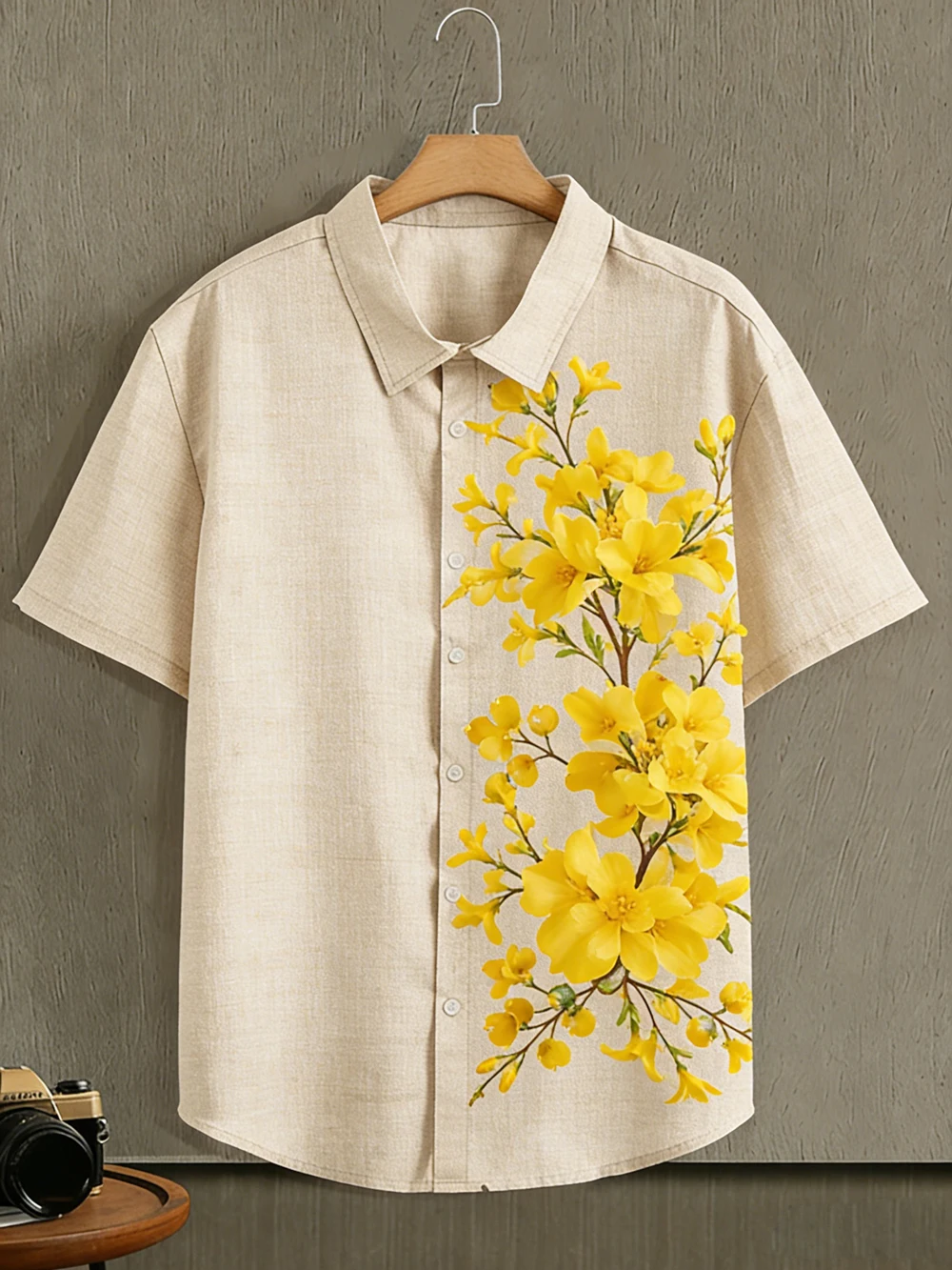 Men's summer short-sleeved lapel shirt with flowers and plants HD 3D printing color shirt outdoor casual holiday party top's men