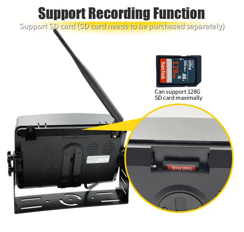 Monitor quad-view AHD IPS da 7 pollici Sistema di telecamere wireless con vista a 360 gradi a 4 canali Telecamera inversa DVR per schermo diviso per autobus camion