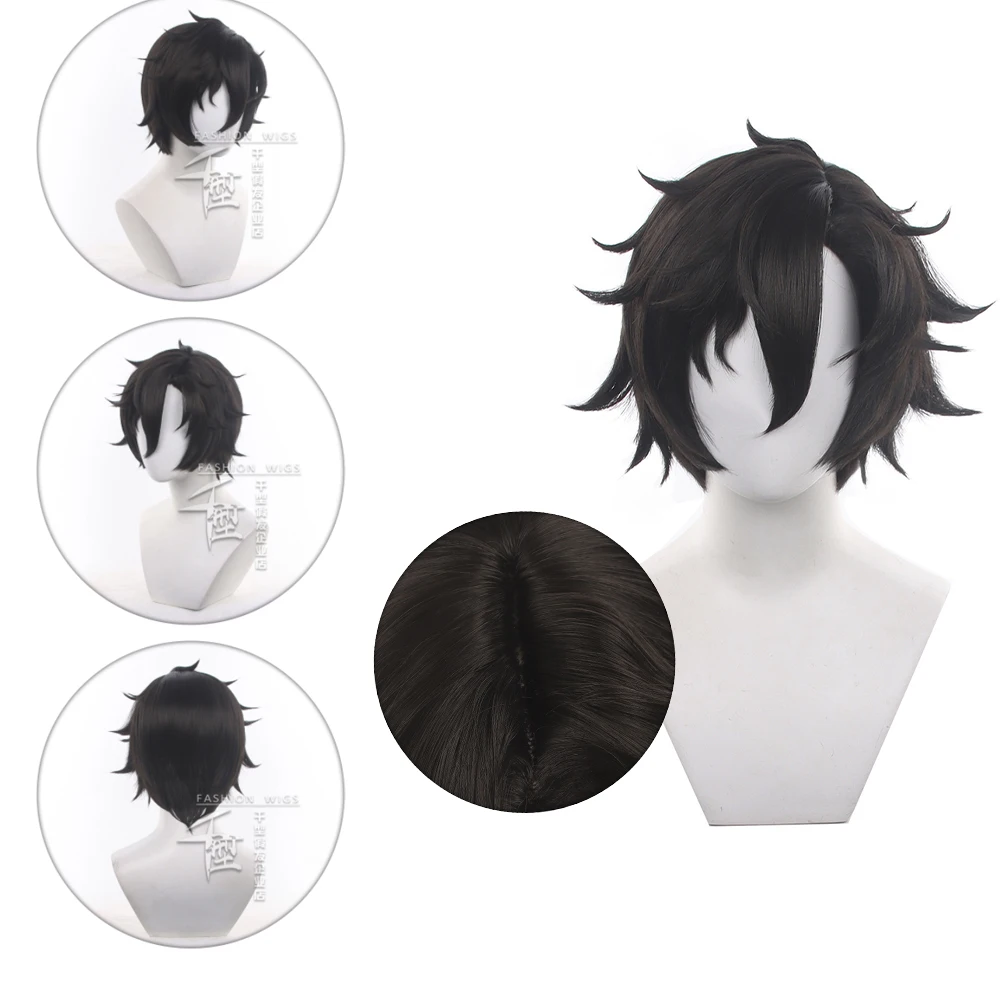 30cm Black Identity V Dentist Cosplay Wig Heat Resistant Synthetic Hair Finsen Hunter Role Play Wig Carnival Costumes Accessorie