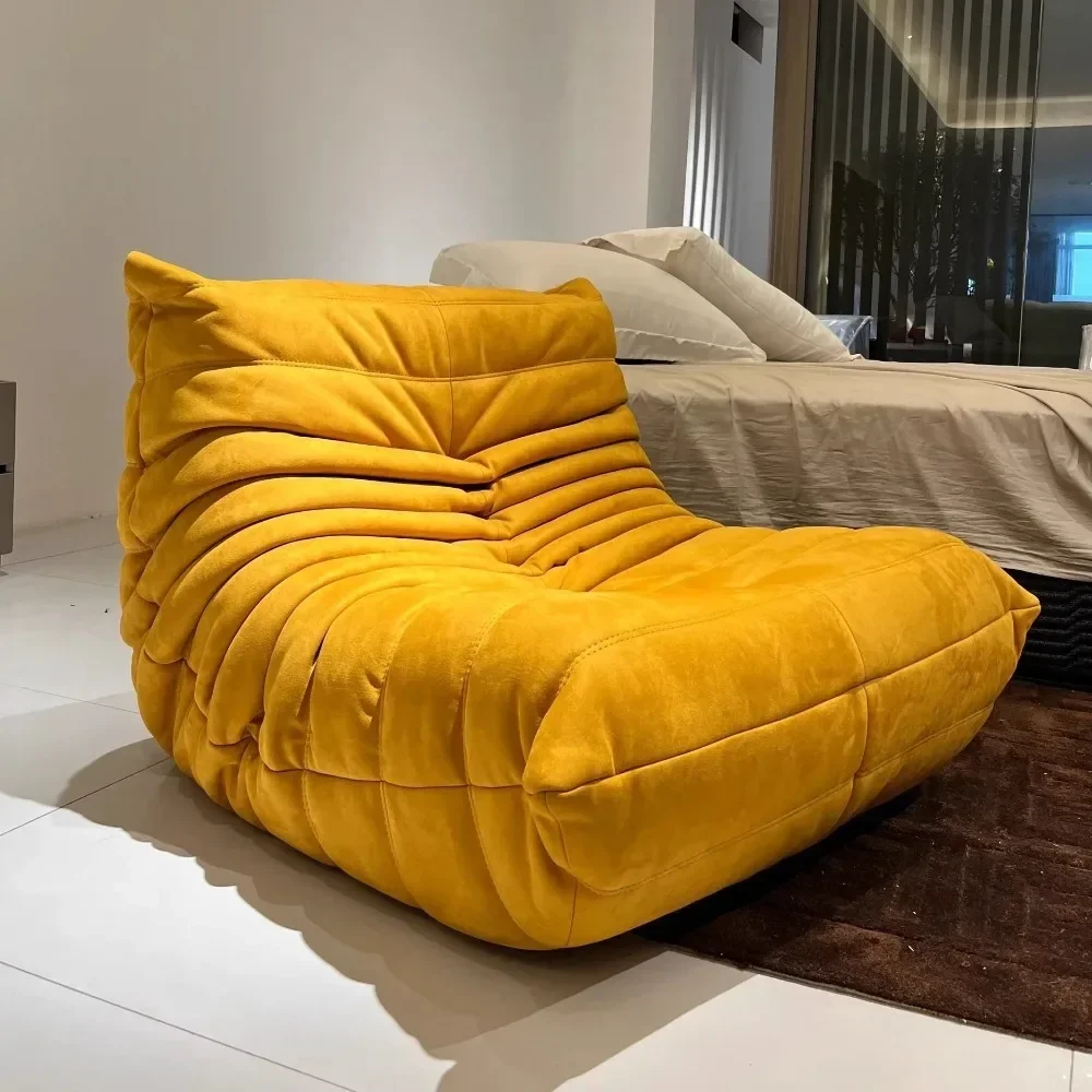 Real leatherCaterpillar lazy sofa cream wind home leisure living room balcony on the floor lazy sofa can lie and sleep.furniture