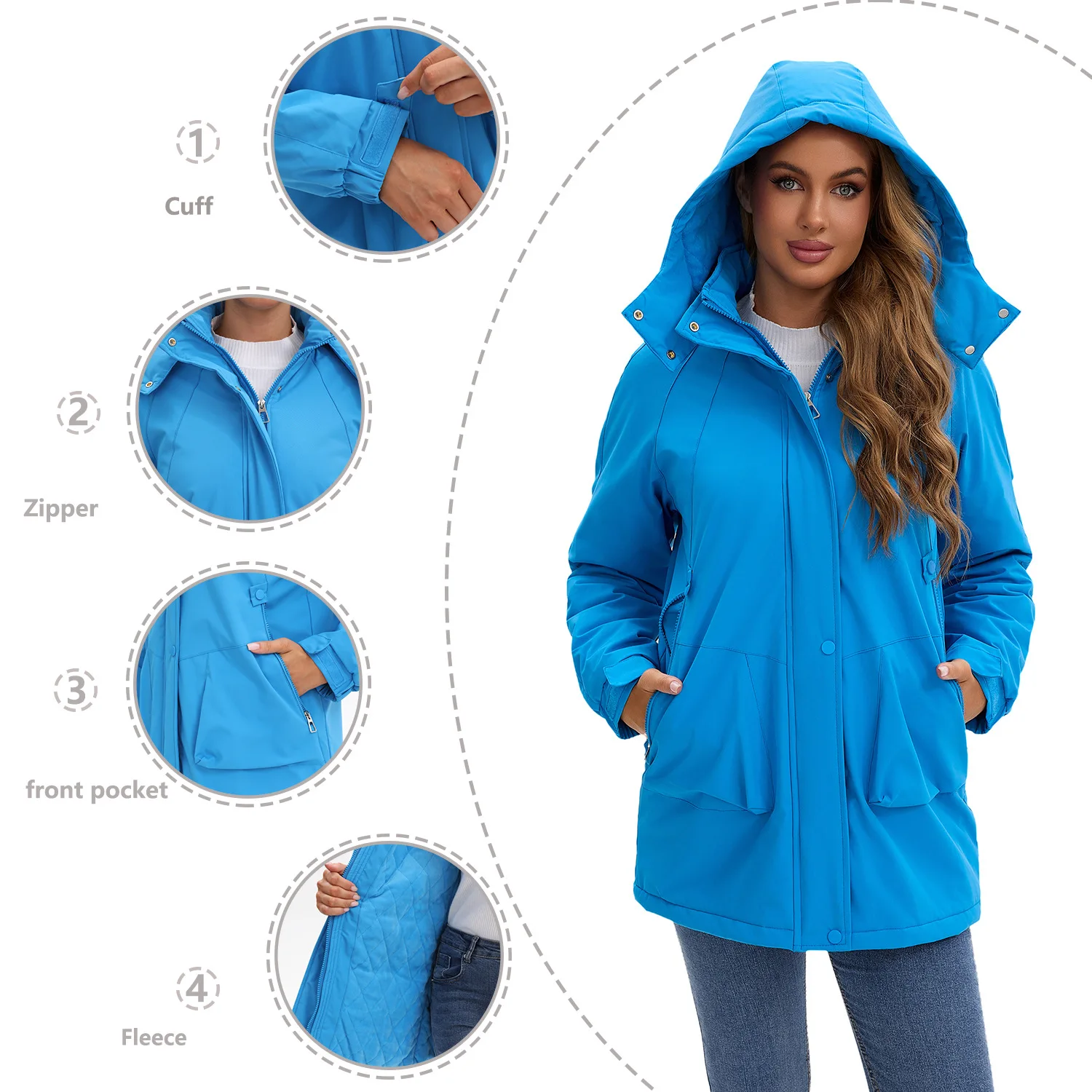 Women Parkas Coats Hooded Zipper Mid Length Jackets Full Sleeve Thick Warm Y2k Streetwear Elegant Work Coat Autumn Winter 2025