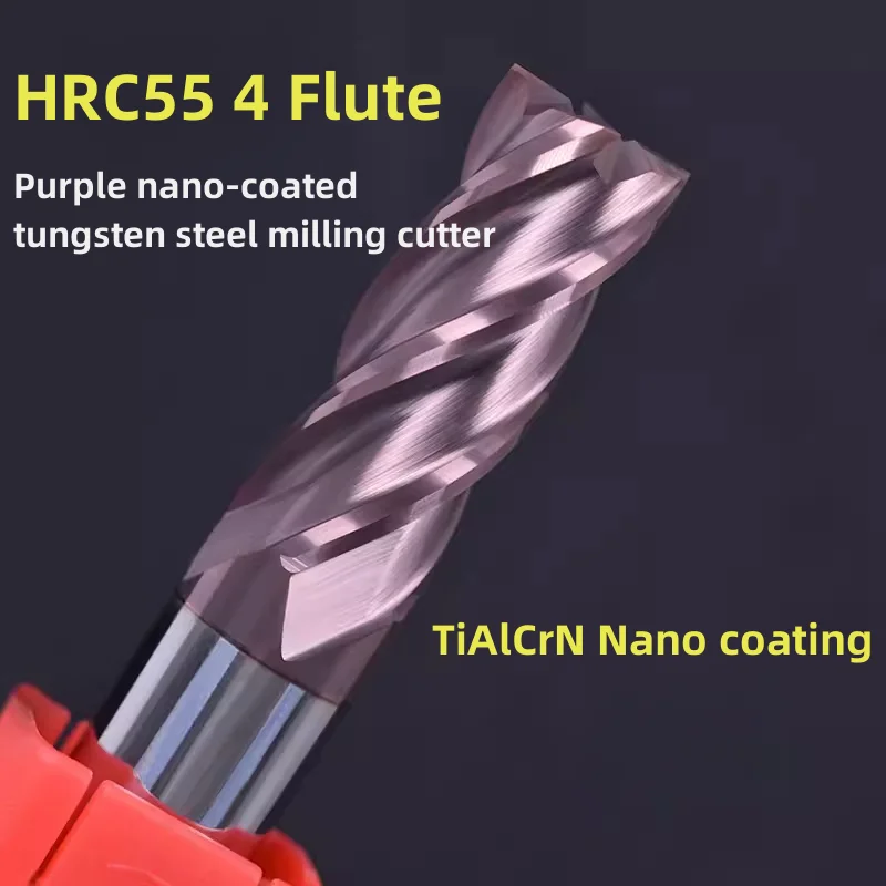 Fresa in metallo duro solido HRC55 a 4 flauto Fresa per rivestimento TiAlCrN 12x70x12x200 8x50x8x150 8x24x8x60 12x35x12x75 6x18x6x50