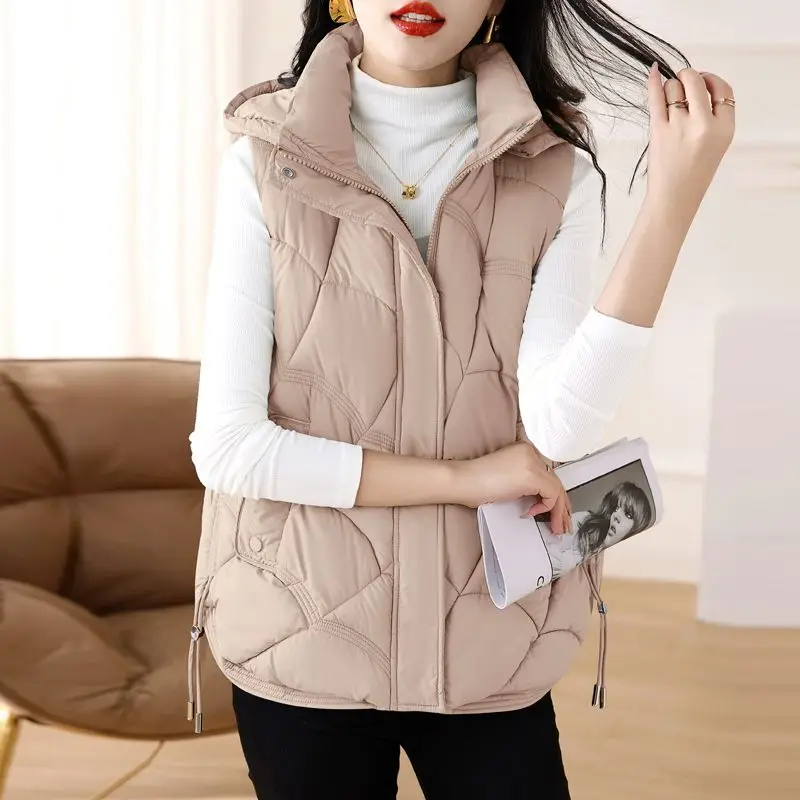

2025 New Winter Jacket Women Vest Sleeveless Tops Waistcoat Female Long Coat Jacket Hooded Cotton Padded Vests Female Outerwear