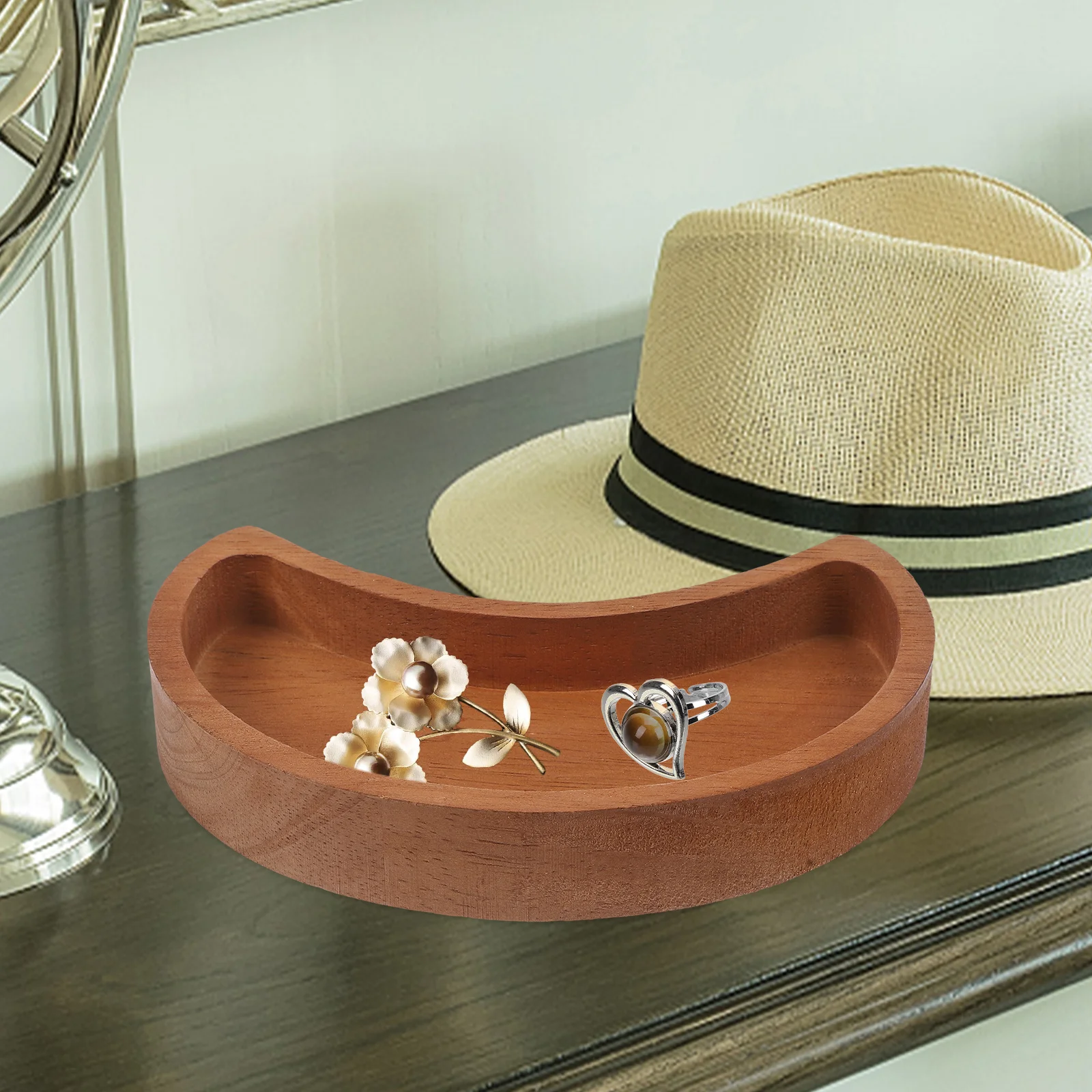 

Wooden Moon Shaped Tray Desktop Organizer Jewelry Cosmetics Essential Oil Bottle Sundries Holder Small Items Display