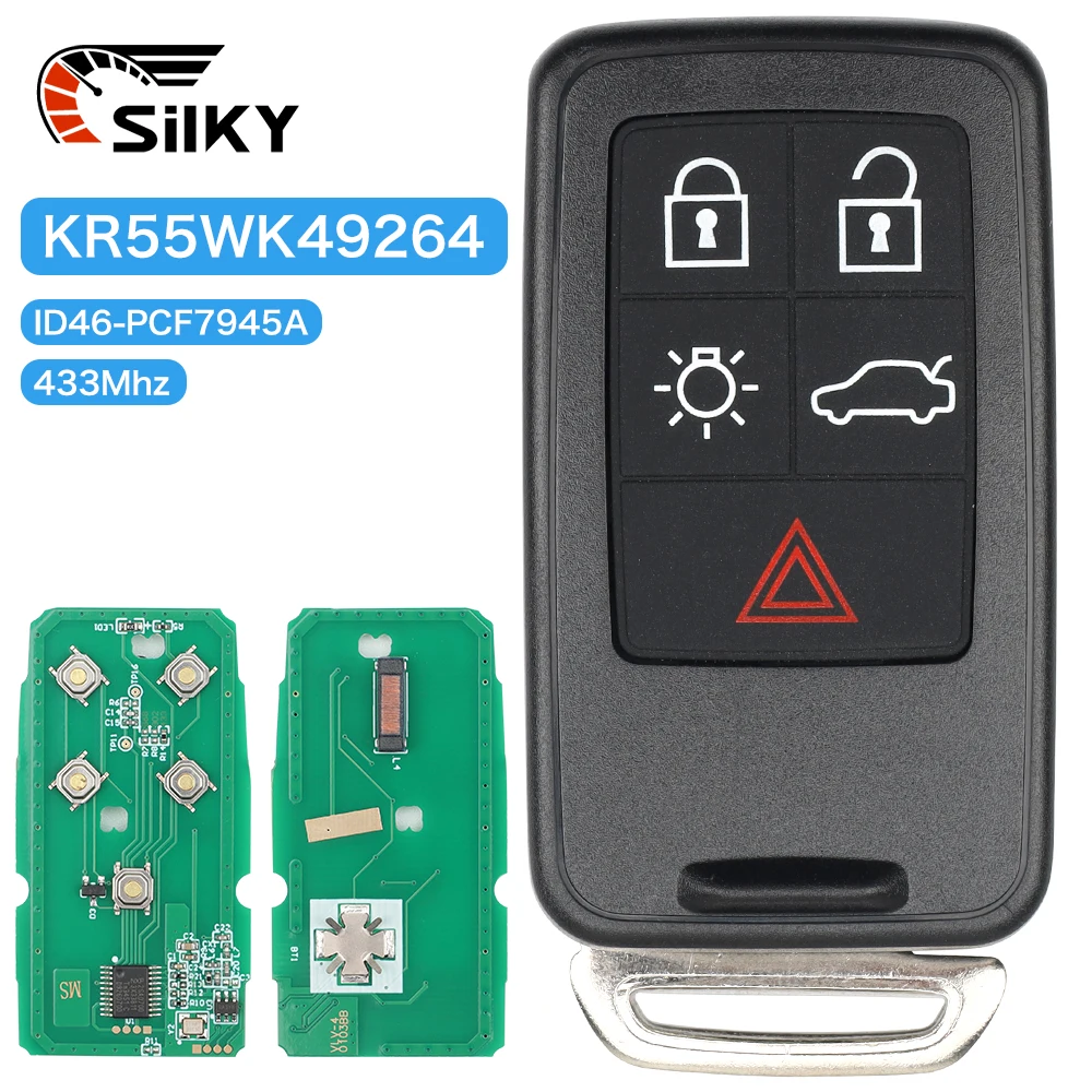 SilKY 5 Button Remote Key Smart Car Key Fob 433Mhz ID46 Chip for Volvo XC60 S60 S60L V40 V60 S80 XC70 KR55WK49264