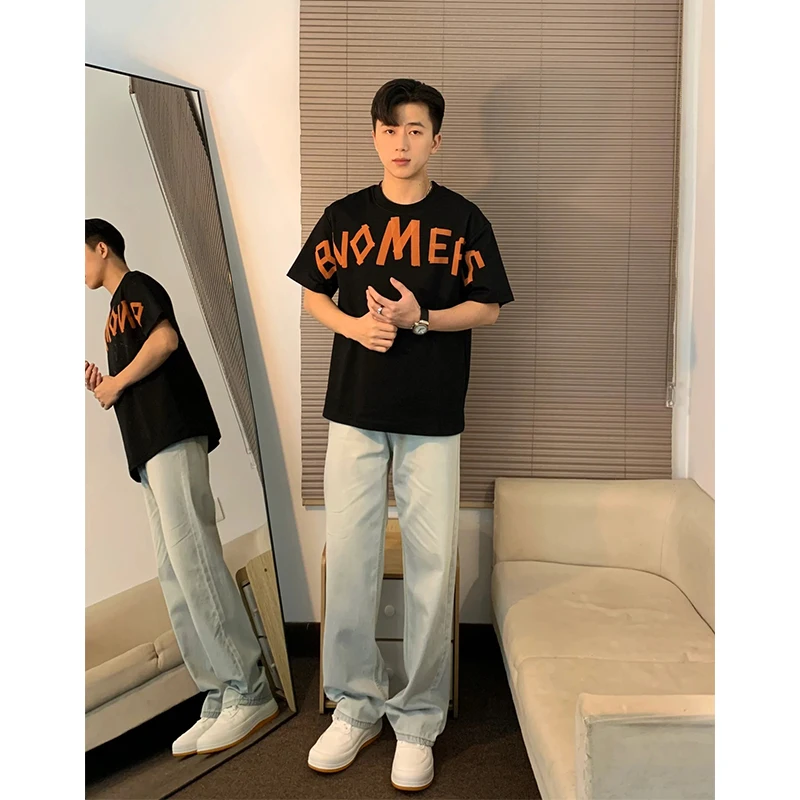 

Light Blue Ice Silk Men's Jeans Straight Leg Thin Summer Trousers Trendy Brand Street Style High Waist Long Pants Youth Fashion